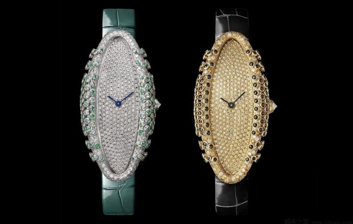 The luxury fake Cartier watches have diamond-paved dials.