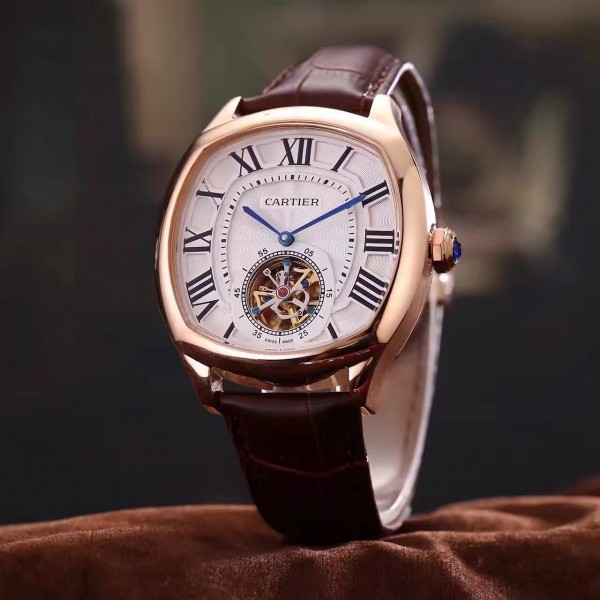 The 18k rose gold copy watches have tourbillons.