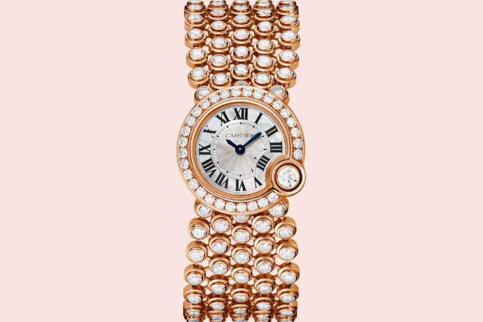 The 18k rose gold fake watches are decorated with diamonds.