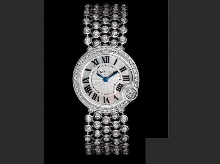 The 18k white gold copy watches are decorated with diamonds.