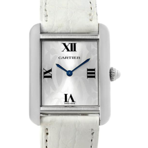 The female fake watches have white leather straps.